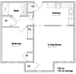 Devon Management - Independence Square - Newburgh, NY - 1 Bedroom Floor Plan