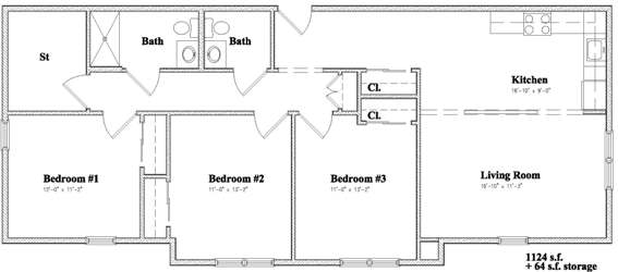 Devon Management - Independence Square - Newburgh, NY - 3 Bedroom Floor Plan